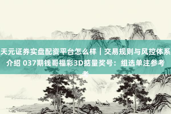 天元证券实盘配资平台怎么样｜交易规则与风控体系介绍 037期钱哥福彩3D掂量奖号：组选单注参考
