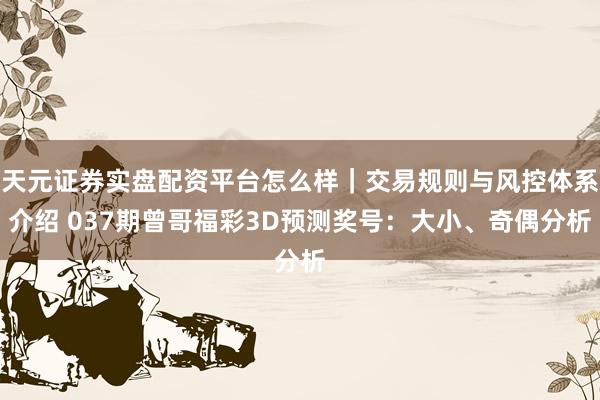 天元证券实盘配资平台怎么样｜交易规则与风控体系介绍 037期曾哥福彩3D预测奖号：大小、奇偶分析