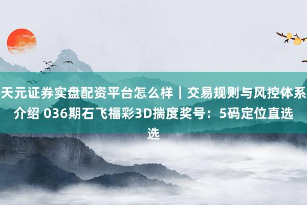 天元证券实盘配资平台怎么样｜交易规则与风控体系介绍 036期石飞福彩3D揣度奖号：5码定位直选