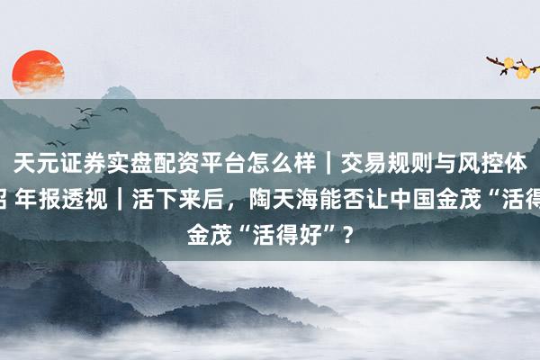 天元证券实盘配资平台怎么样｜交易规则与风控体系介绍 年报透视｜活下来后，陶天海能否让中国金茂“活得好”？