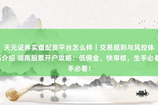天元证券实盘配资平台怎么样｜交易规则与风控体系介绍 湖南股票开户攻略：低佣金、快审核，生手必看！