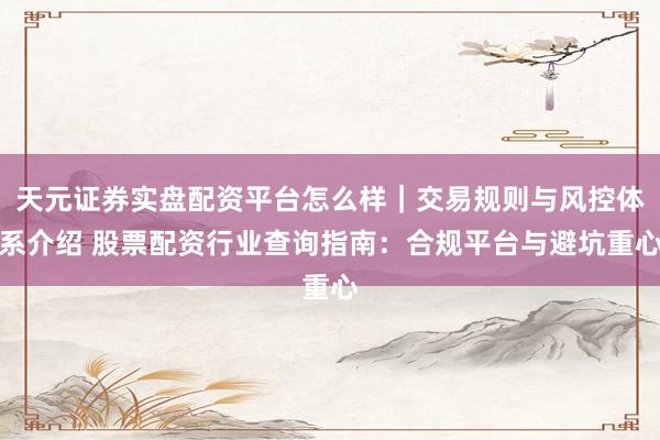 天元证券实盘配资平台怎么样｜交易规则与风控体系介绍 股票配资行业查询指南：合规平台与避坑重心