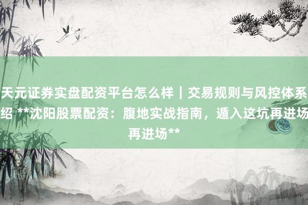 天元证券实盘配资平台怎么样｜交易规则与风控体系介绍 **沈阳股票配资：腹地实战指南，遁入这坑再进场**