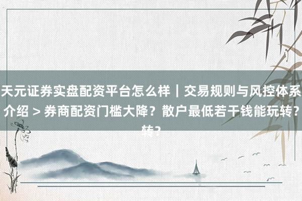天元证券实盘配资平台怎么样｜交易规则与风控体系介绍 > 券商配资门槛大降？散户最低若干钱能玩转？
